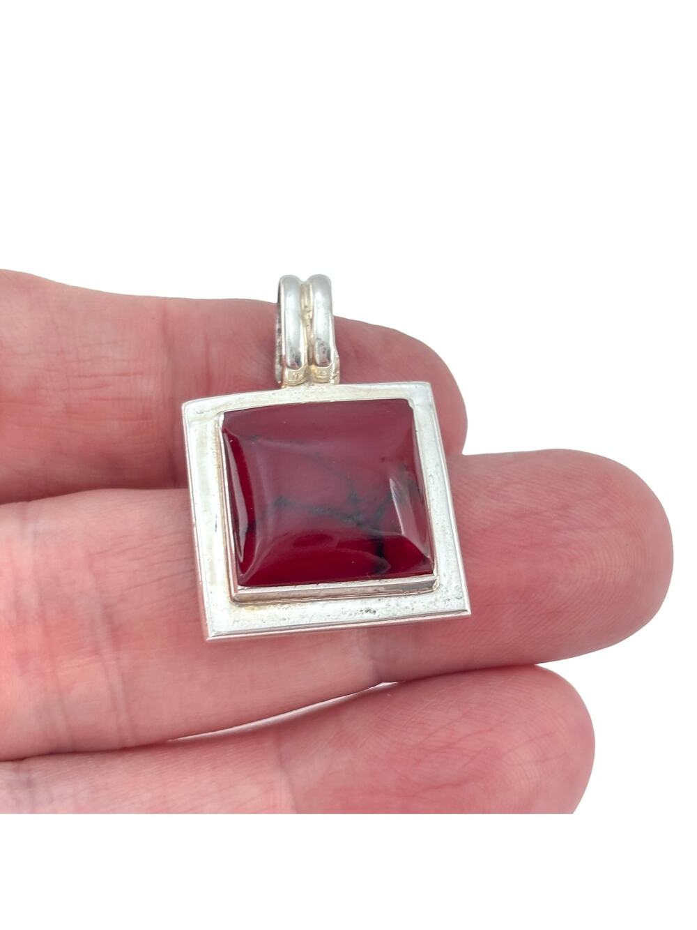 Vintage Mexican Sterling Silver 925 Red Jasper Pendant